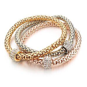 Trio of Gold, Silver & Rose Gold Plated Crystal Mesh Bracelets